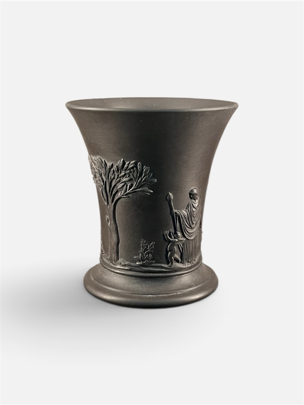 Wedgwood Black Basalt Posey Vase 1963 Wedgwood Flared Vase Neo Classical Relief.